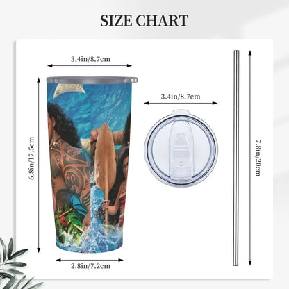 Moana and Pua Cartoon Movie Insulated Tumbler with Straws Stainless Steel Coffee Mugs Double Wall Car Bottle Cups 20oz