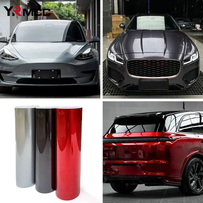 Car Stickers DIY Self Adhesive Glossy Films Gray Silver Red Wrap Vinyl Film Waterproof Anti Scratch Sticker for Car Accessories