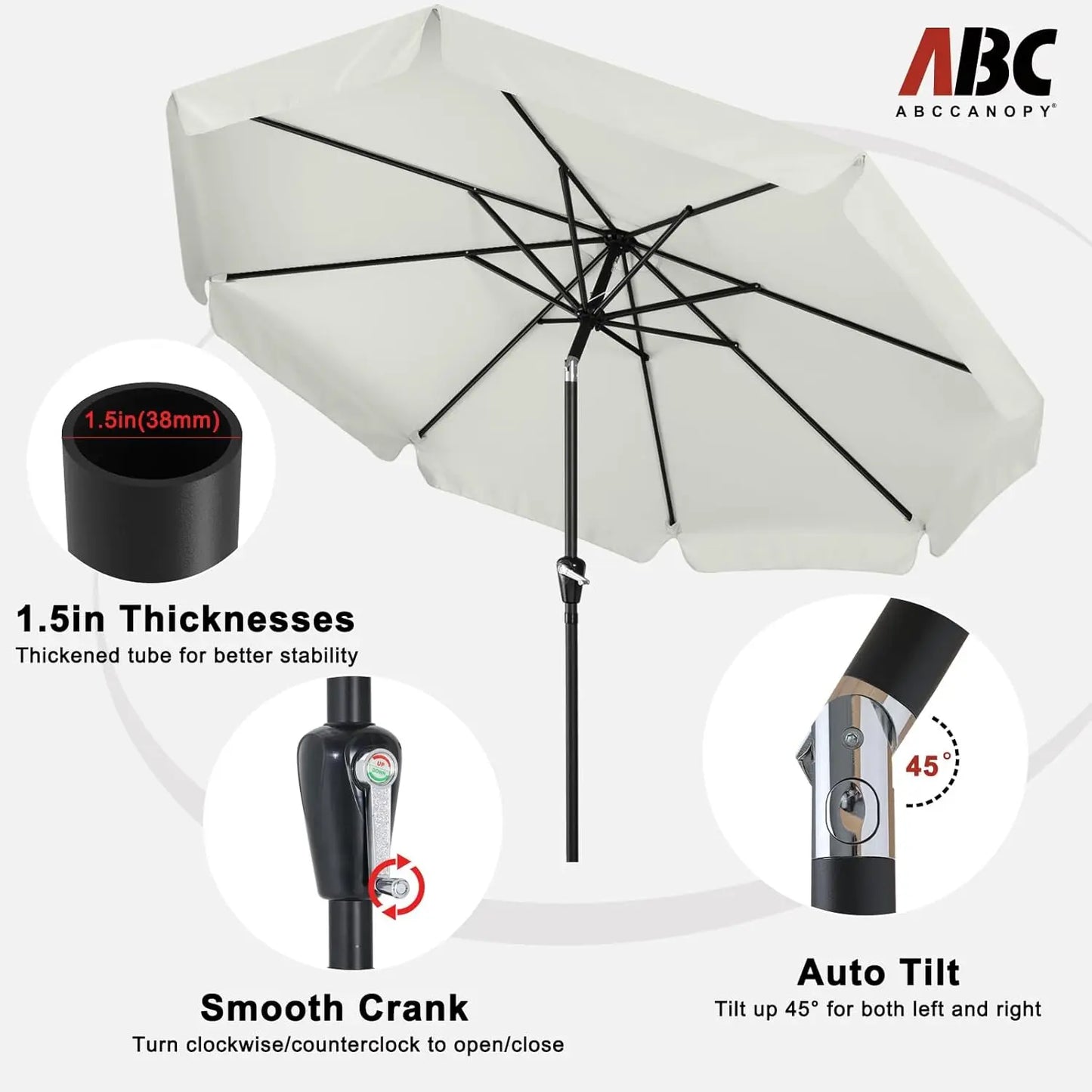 Patio Umbrella 9ft, Outdoor Table Umbrella with Push Button Tilt and Crank, 8 Ribs Umbrella for Patio Pool Garden Deck