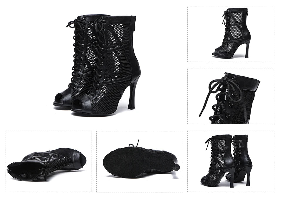 DKZSYIM Woman Latin Dance Shoes leather Party Tango Dance Booties for Women Salsa Dance Heels Ballroom Shoes Sexy Stilettos