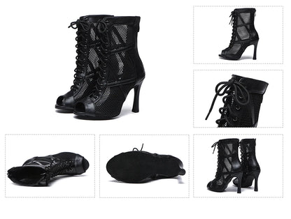 DKZSYIM Woman Latin Dance Shoes leather Party Tango Dance Booties for Women Salsa Dance Heels Ballroom Shoes Sexy Stilettos