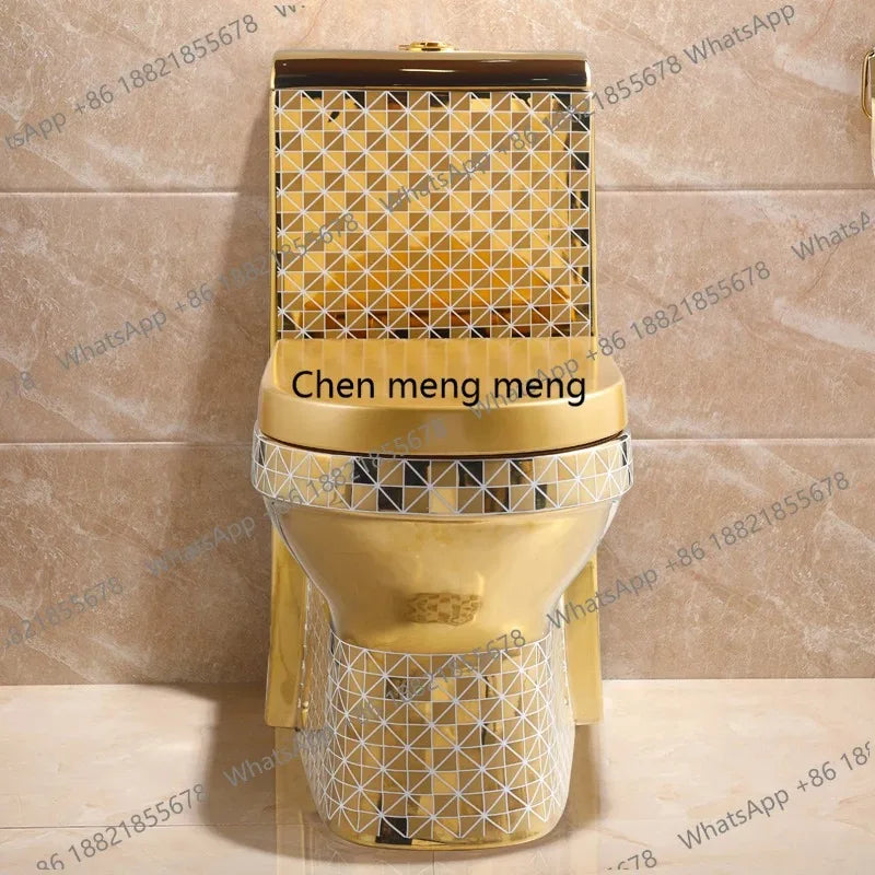 E136  Golden Toilet,Modern One-Piece Ceramic Toilet Bowl With S-Trap Drainage Dual-Flush Floor Mounted White Gold Color