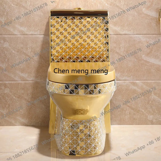 E136  Golden Toilet,Modern One-Piece Ceramic Toilet Bowl With S-Trap Drainage Dual-Flush Floor Mounted White Gold Color