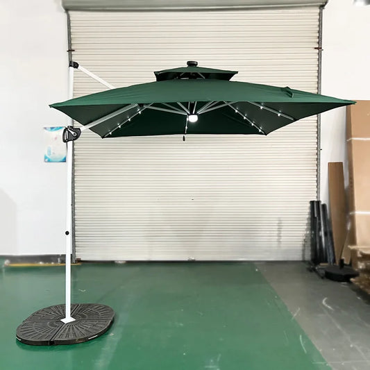 Uplion Modern Large 3M*3M  8ribs with LED Mini Roma Umbrella Double Roof Patio Umbrella Garden  Cantilever Parasol