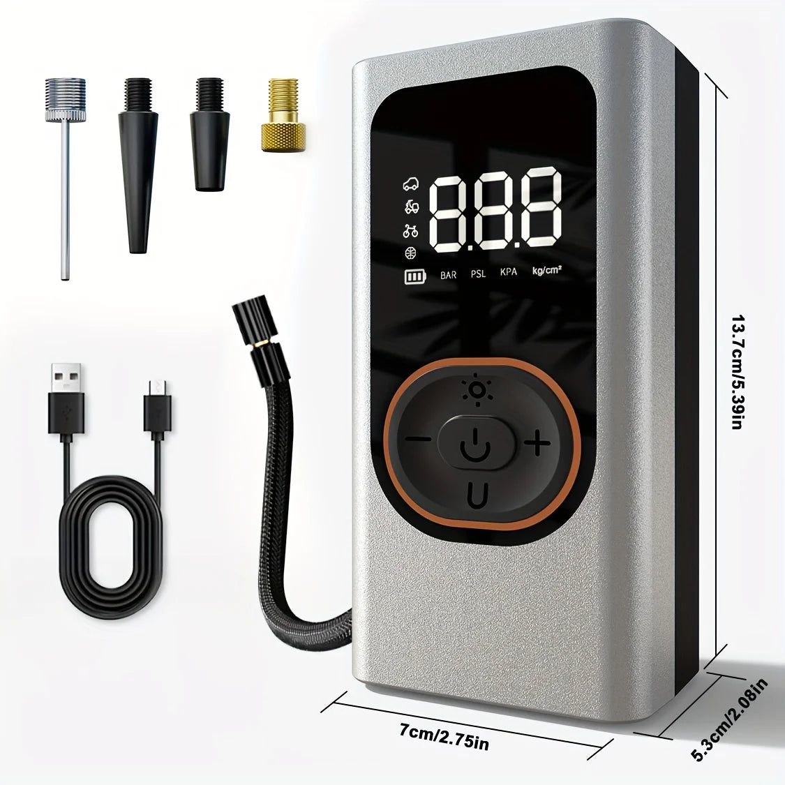 Multifunction Digital Air Pump, Portable Tire Inflator with SOS Light for Car Motorcycle Bicycle Tires, Balls, Boats, Camping