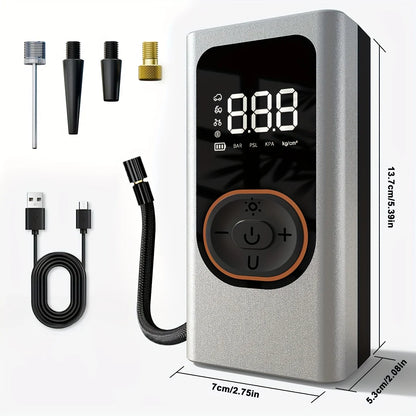 Multifunction Digital Air Pump, Portable Tire Inflator with SOS Light for Car Motorcycle Bicycle Tires, Balls, Boats, Camping