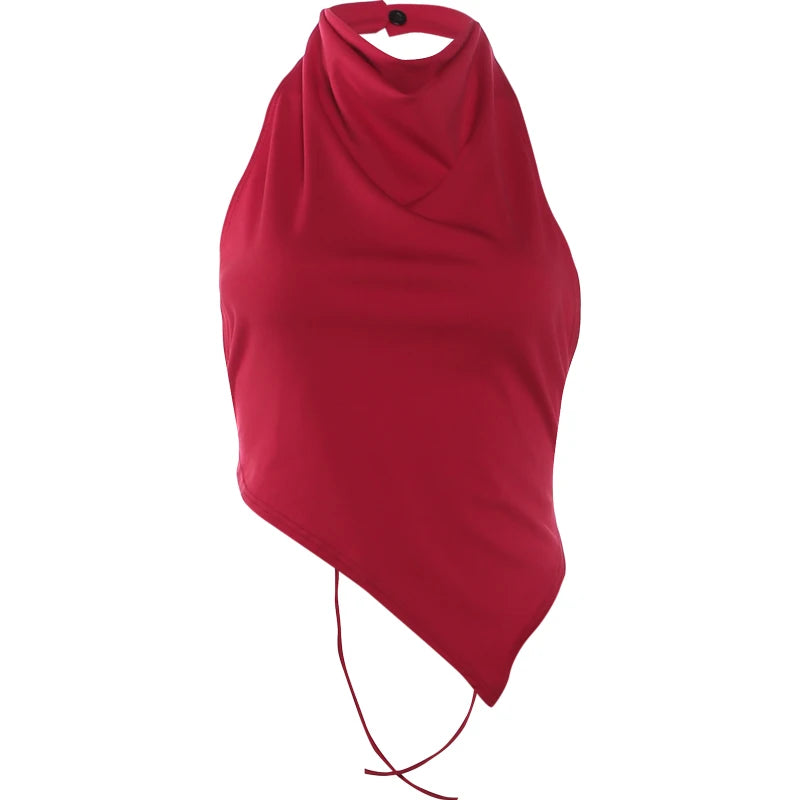 Nibber Irregular Hem Tank Top Women Trend Sexy Backless Halter Bandages Sleeveless Classic Fashion Hottie Street Wild Party Vest