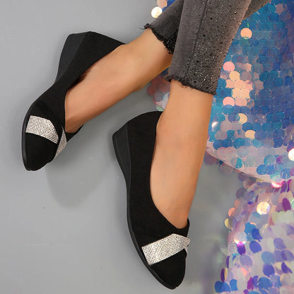 French-style Temperament Ballet Shoes, Low-heeled Comfortable and Stylish Single Shoes, Rhinestone-decorated Low-cut Women's Fla