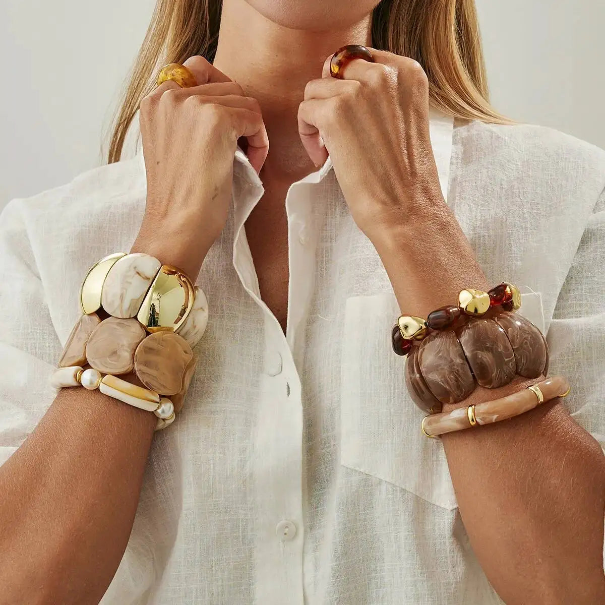 IngeSight.Z 6 Style Boho Punk Geometric Acrylic Resin Elasticity Bangles Women Vintage CCB Beads Bangle Bracelets Charm Jewelry