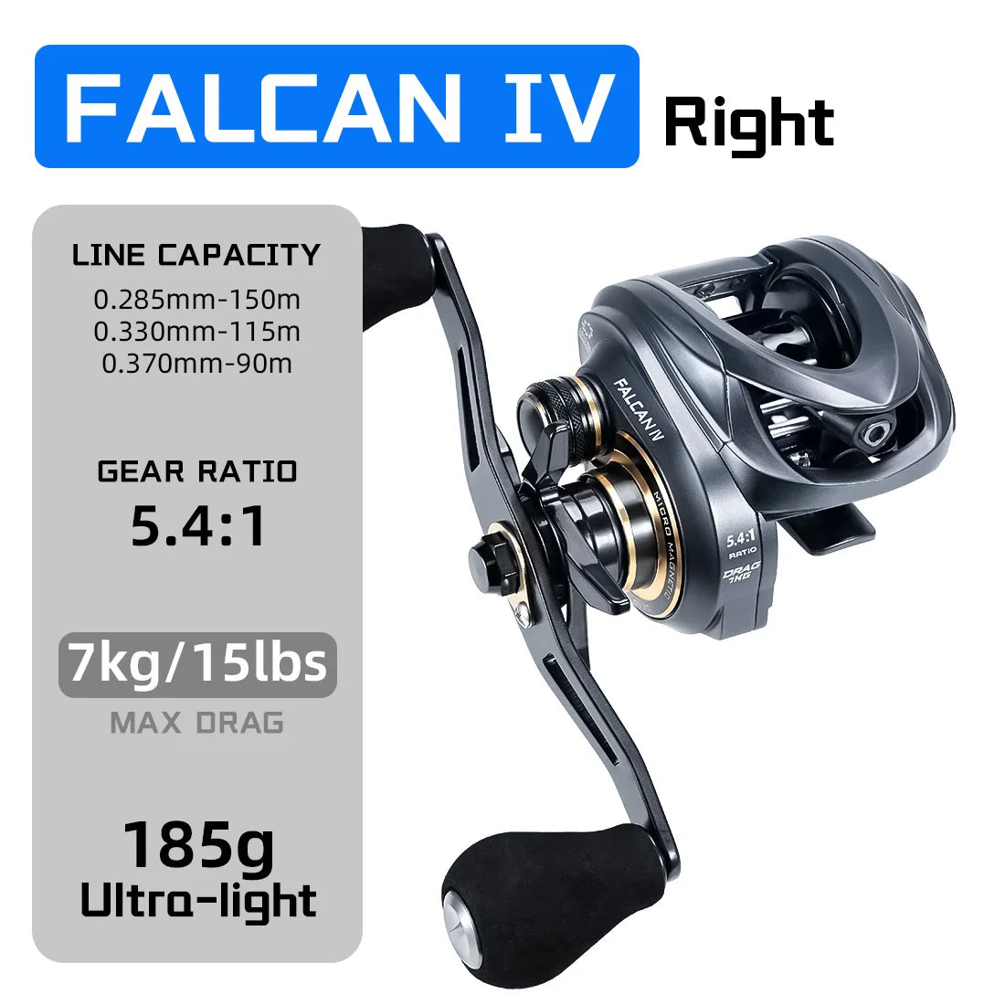 SeaKnight Brand FALCAN IV 5.4:1 185g Lightweight Baitcasting Fishing Reels Carbon Fiber Drag Brass Gear Power Fishing Reel