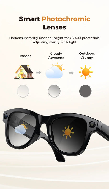 2026New 800W 4K HD Color Change AI Smart Glasses Men Record Video 3600mAh Battery 120+Languages Translation Music Player Glasses