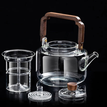 JUSTINLAU Glass Teapot 1300ML Integrated Steaming and Boiling Teapot Thickened Filter Kung Fu Tea Set for Electric Pottery Stove