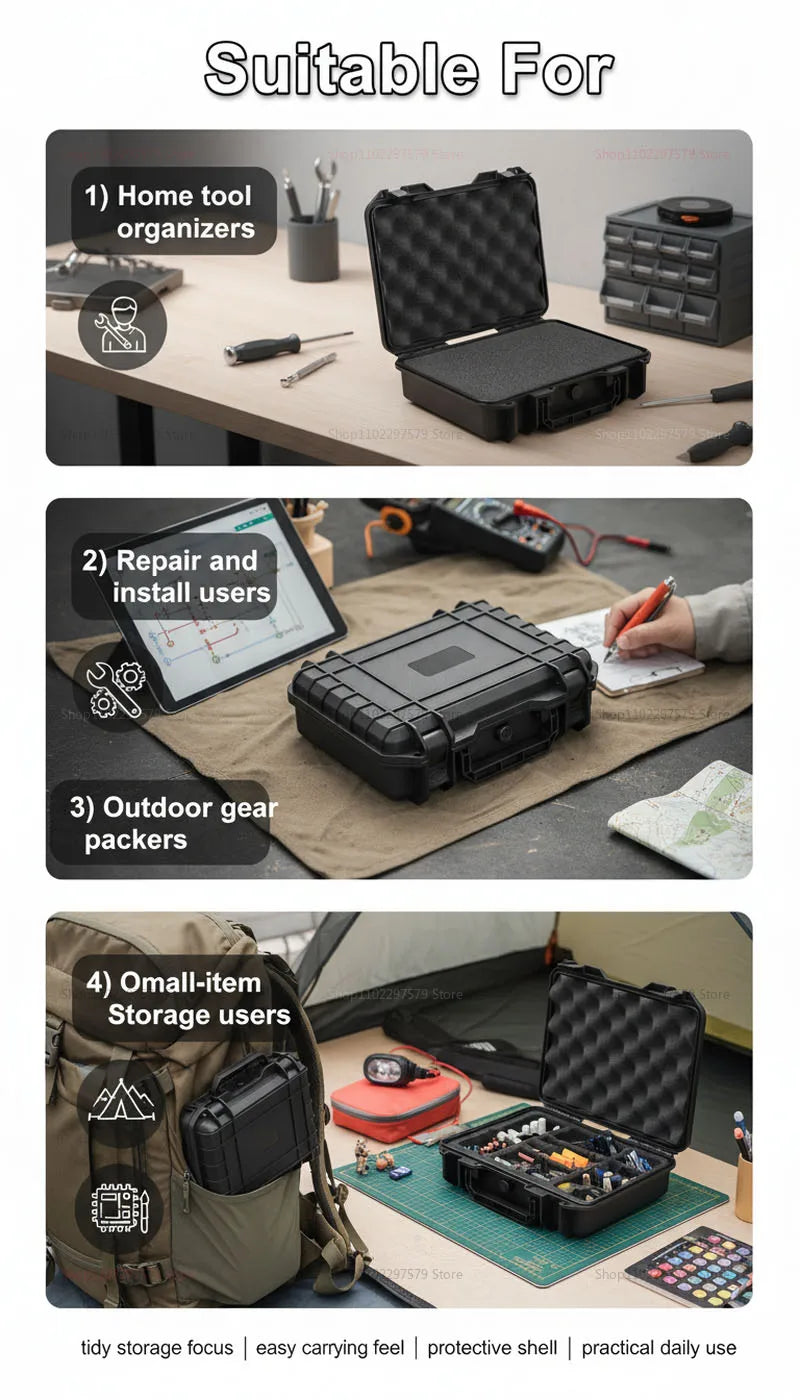 Portable Hard Tool Box With Pre-Cut Foam Storage Box, Shockproof, Pressure Reducing, Dustproof, Suitable For Home/Outdoor Use.