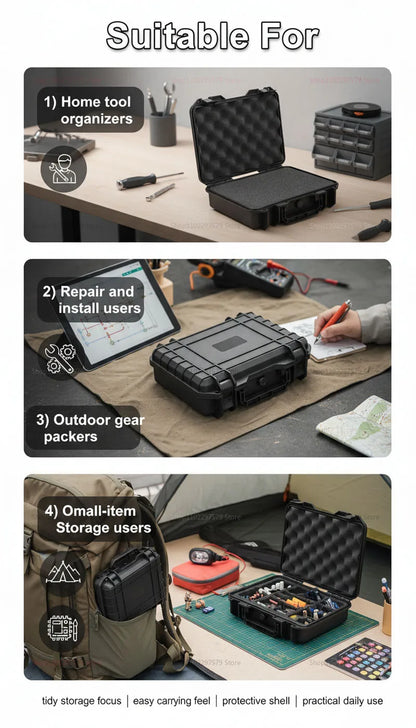 Portable Hard Tool Box With Pre-Cut Foam Storage Box, Shockproof, Pressure Reducing, Dustproof, Suitable For Home/Outdoor Use.