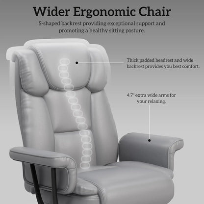 Criss Cross Chair with Wheels, 160°Big and Tall Reclining Office Desk Chair with High Back, Wide Seat, Arms, Footrest, Grey