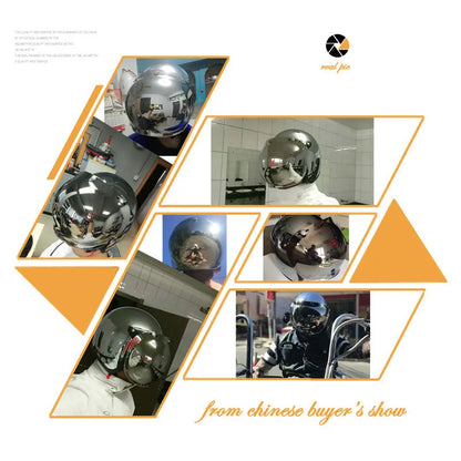 HOT Unique Silver Plating Open Face Retro Motorcycle Helmet Vintage Moto Chrome Helmet Sliver Jet Moto 3/4 Half Casco Casque
