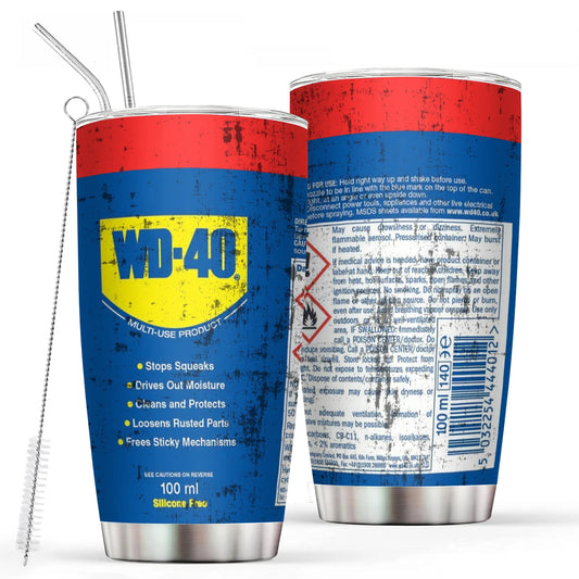 20Oz WD40 Stainless Steel Vacuum Tumbler Double Wall Insulated STP Engine Oil Filter Print with Straw and Lid Cold Hot drink cup