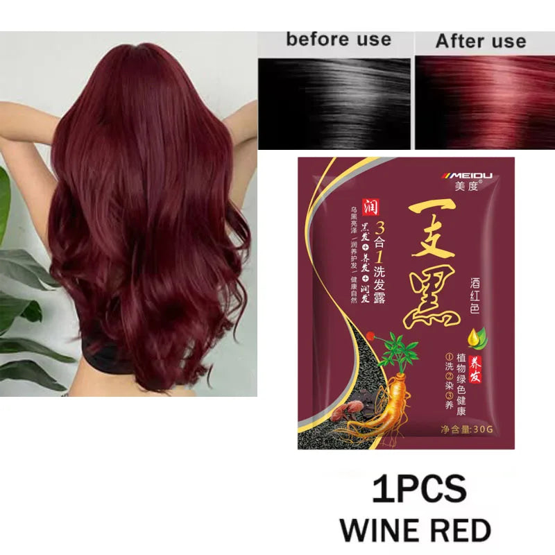 Natural Herbal Hair Dye Shampoo 3 in 1 Hair Color Shampoo Non-irritating Lasting Repair Nourish Gray White Hair Care Women Men