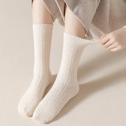3Pairs Winter Cashmere Wool Socks Women's Winter Diamond Thicken Warm Black White Pack Set Thermal Japanese Fashion Solid Color