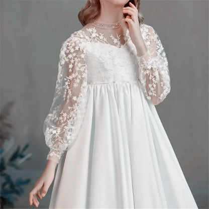 Lovely White Satin Flower Girl Dress for Wedding Dresses Little Princess Bow Kids Birthday Party Evening Customise Gowns