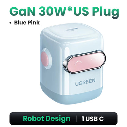 【US Plug】UGREEN Robot Design 30W GaN Charger QC4.0 3.0 PPS PD3.0 Fast Charger For iPhone 16 15 14 Pro Samsung Xiaomi iPad Air