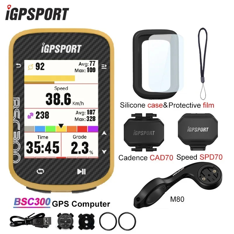 iGPSPORT BSC300 BSC 300 Yellow Computer ANT+ Wireless Bike Speedometer Bluetooth GPS route navigation notification Odometer