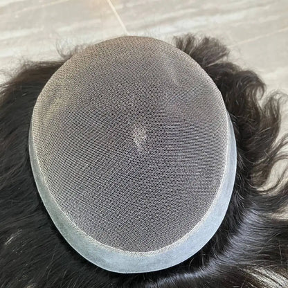 Invisible Lace&PU Australia Base 6mm Afro Kinky Curly African American Men's Toupee Jet Black Durable 100% Human Hair System