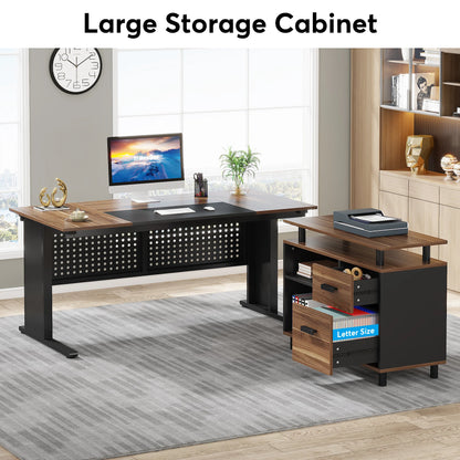 Tribesigns 63 Inch Executive Desk with File Cabinet, Large Office Desk L Shaped Computer Desk with Drawers and Storage Shelves