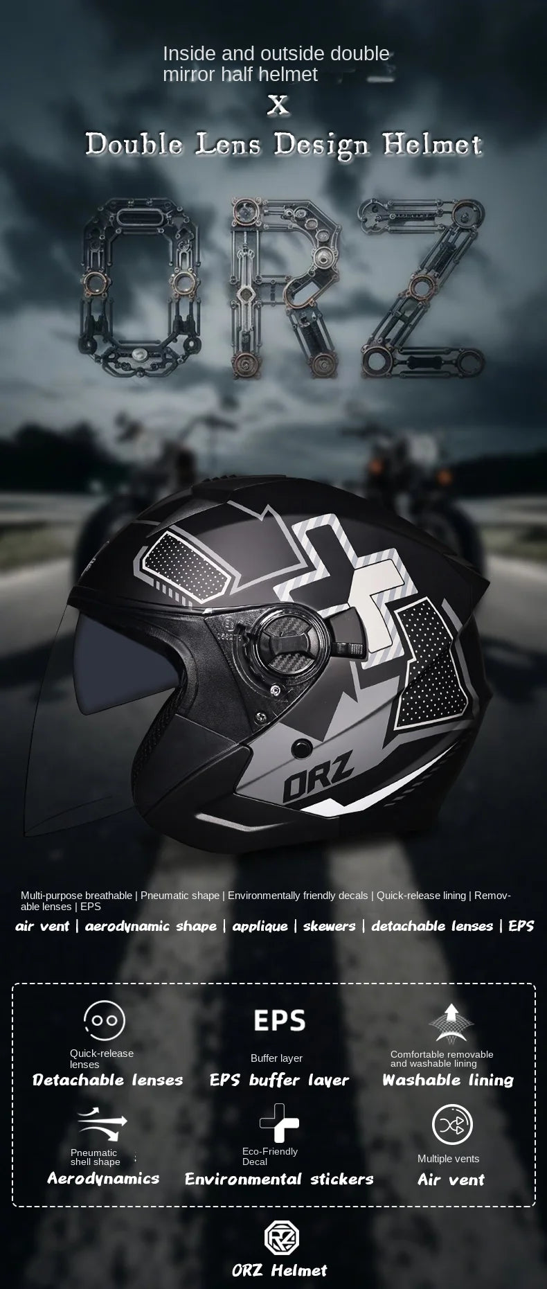 ORZ Motorcycle Helmet Half Face Double Lens Moto Four Seasons Men Women Street Fashion Helmet Capacete De Moto Safety