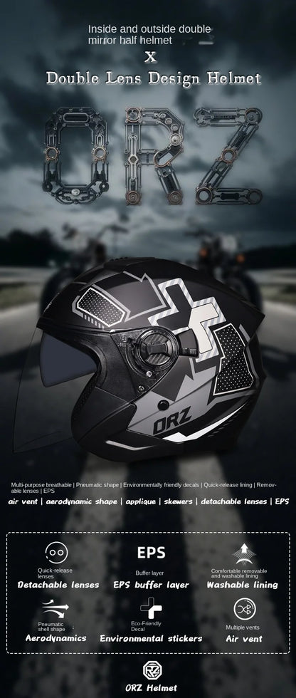 ORZ Motorcycle Helmet Half Face Double Lens Moto Four Seasons Men Women Street Fashion Helmet Capacete De Moto Safety