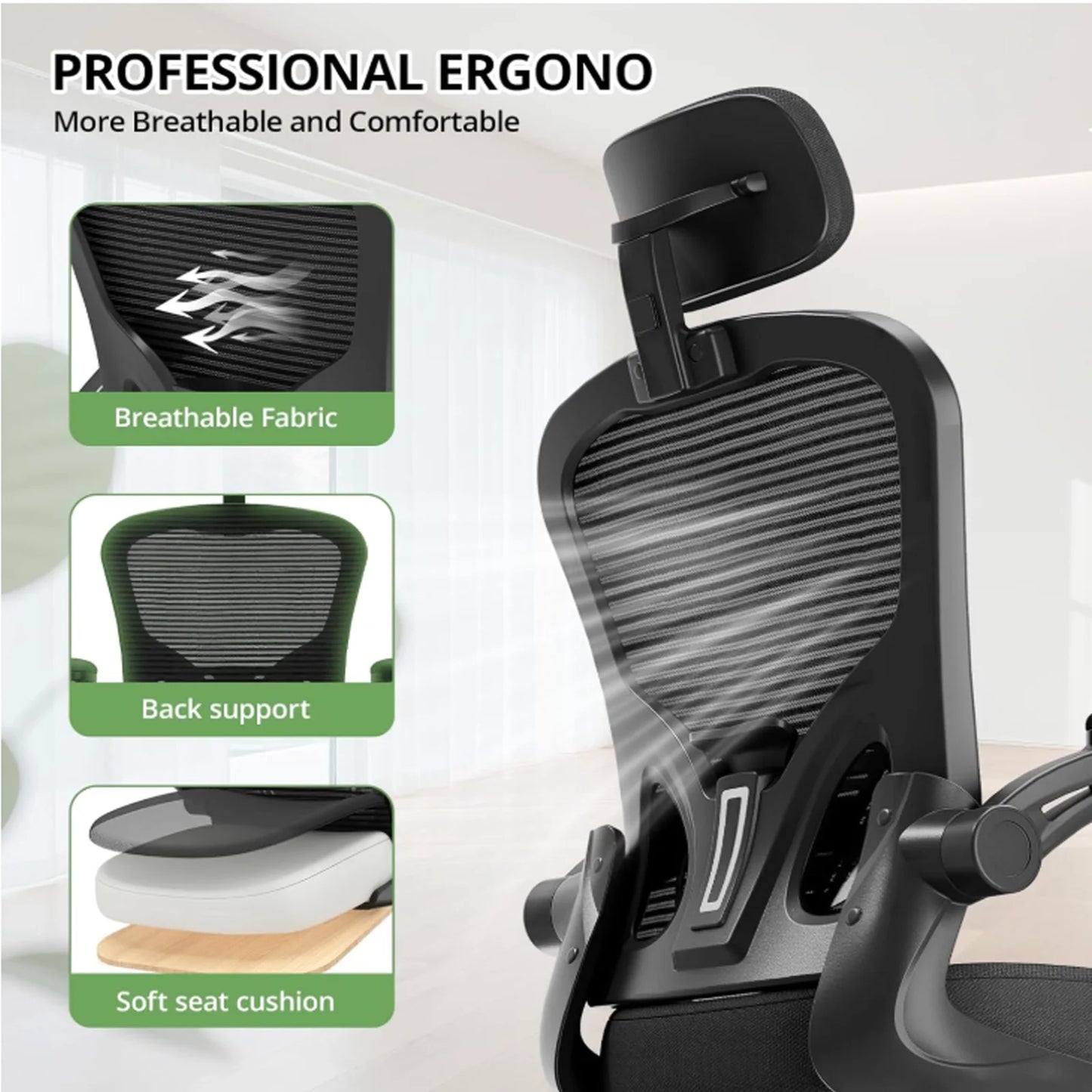 Ergonomic Executive Computer Chair High-Back Home Office Chair with Breathable Nylon Mesh Lift Chair Swivel Chair