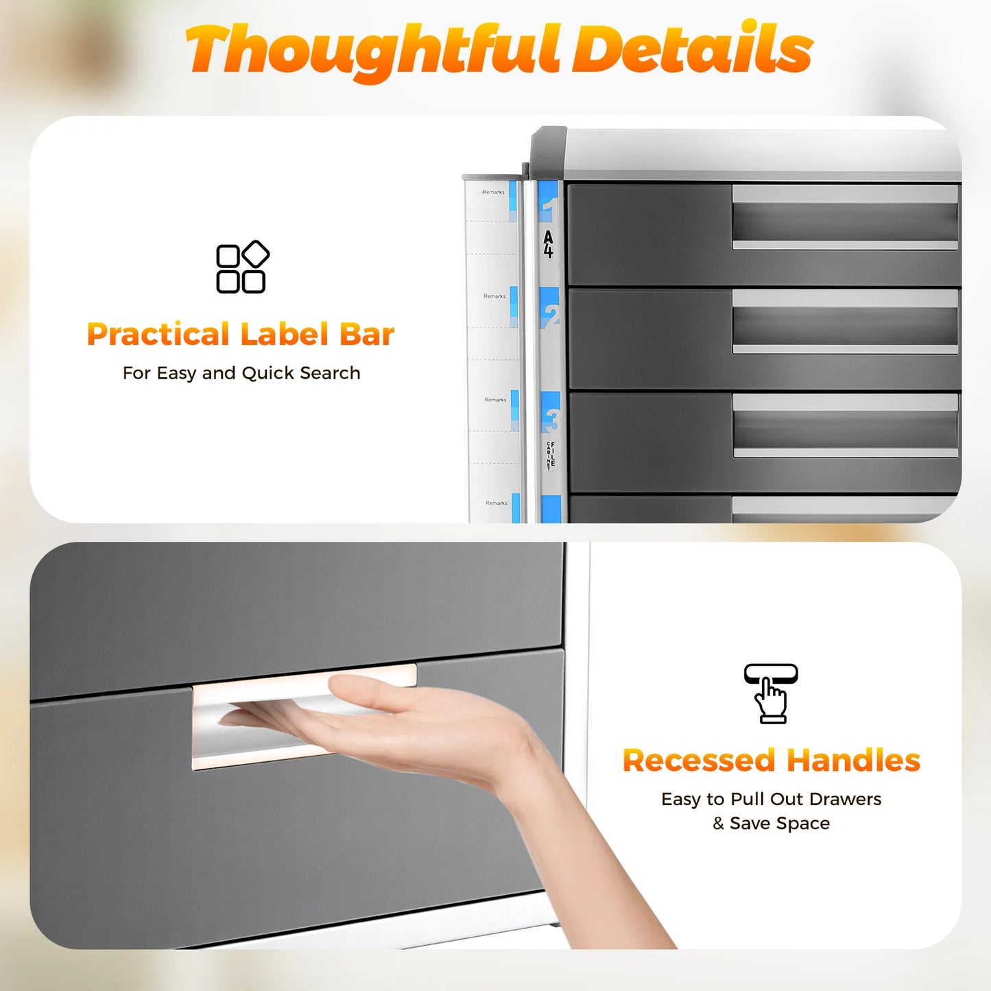 Lockable 5-Drawer Document Storage Box, Security File Organizer with Keys for Office Home Study, Grey