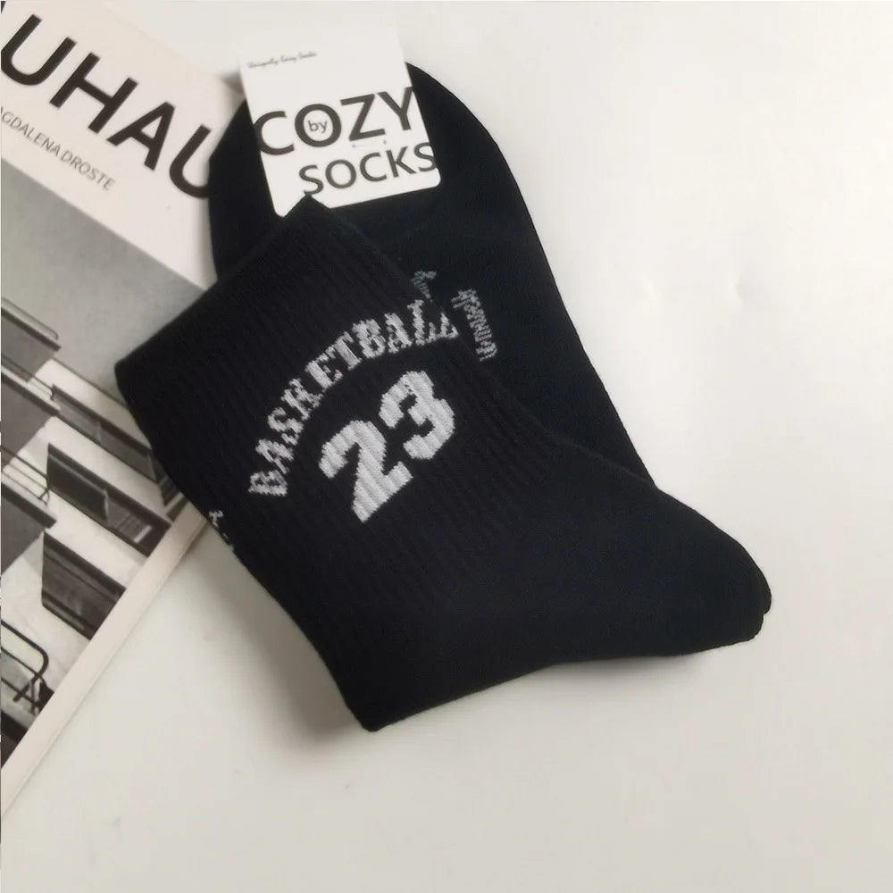 Classic Basketball socks Number 23 Mid-Calf Cotton Socks for Man Casual Sweater Adult Female Socks Comfortable Breathable Wear