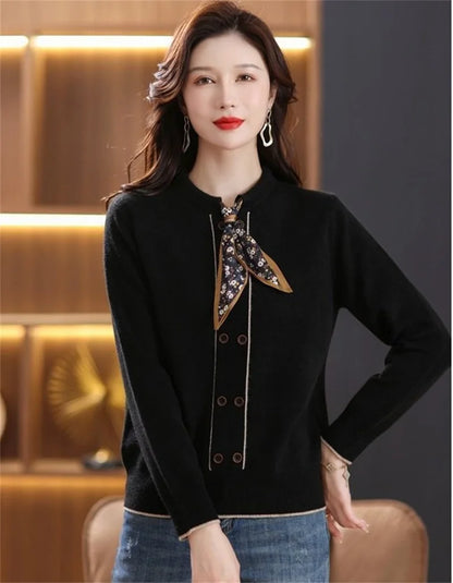 Korean Female Round Neck Pullover Knit 2025 Women Fashion Large Size 4XL Knitted Coat Autumn Ladies Tie Up Sweater Short Jacket