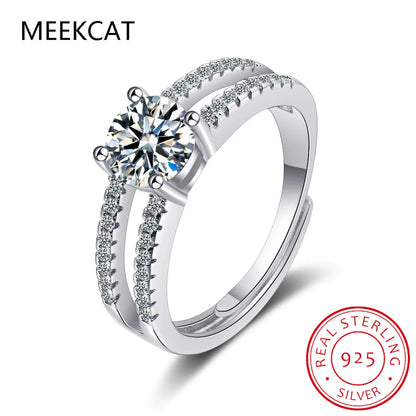 D Color VVS1 Moissanite Double Layer Adjustable Ring for Women Wedding Fine Jewelry 925 Sterling Silver Engagement Rings Gifts