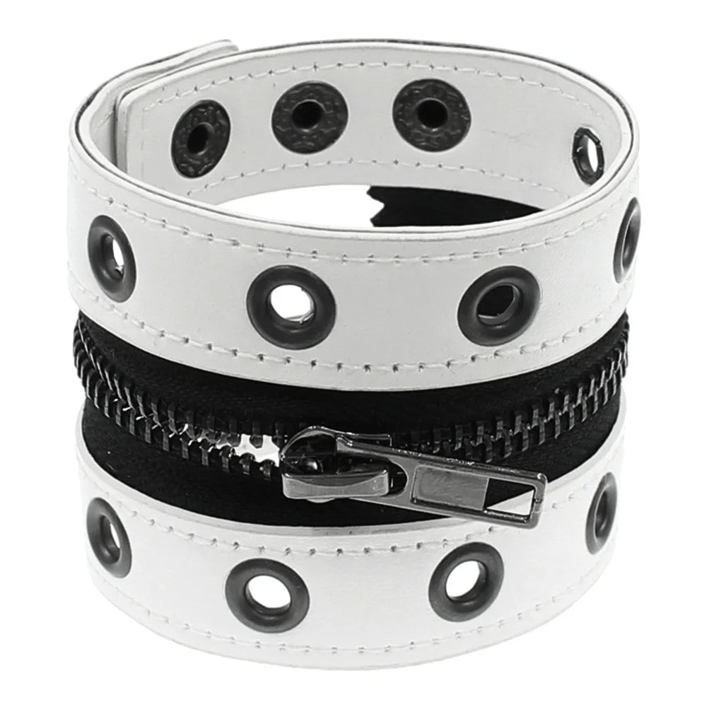 2025 Gothic Adjustable Pu Leather Bracelet Zipper Punk Rivet Wrap Bracelets Bangle Button Wristband Men Women Jewelry