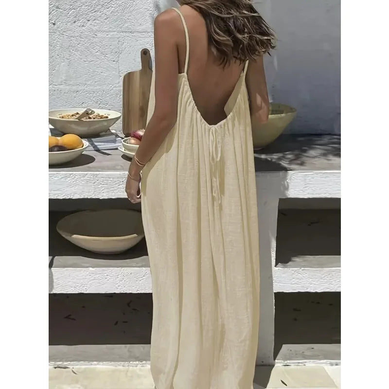 2026 Loose-Fit Spaghetti Strap Clean Fit Women's Casual Homewear Summer Solid-Color Vacation Cool Homewear Slow Fashion Dresses