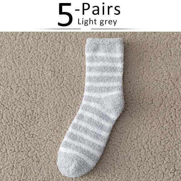 5 Pairs Thick Mens Thermal Socks Winter Warm Striped Coral Fleece Fluffy Solid Color Sleep Male Bed Socks Calcetines Hot Sell
