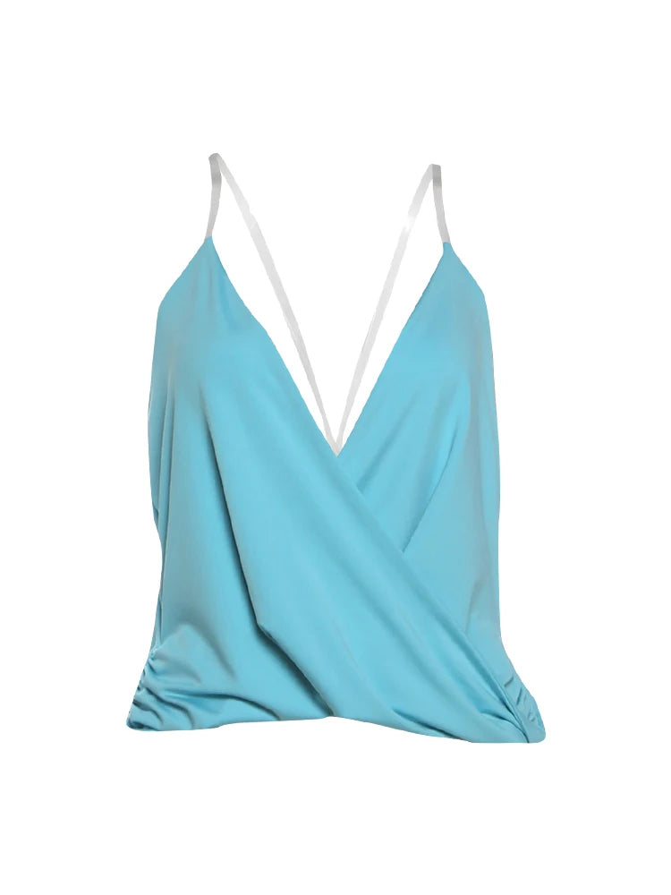 Weird Puss Hottie Backless Tank Top Women Sexy Cross Ruched Patchwork Sleeveless Stretch Wild Trend Midnight Street Club Vest