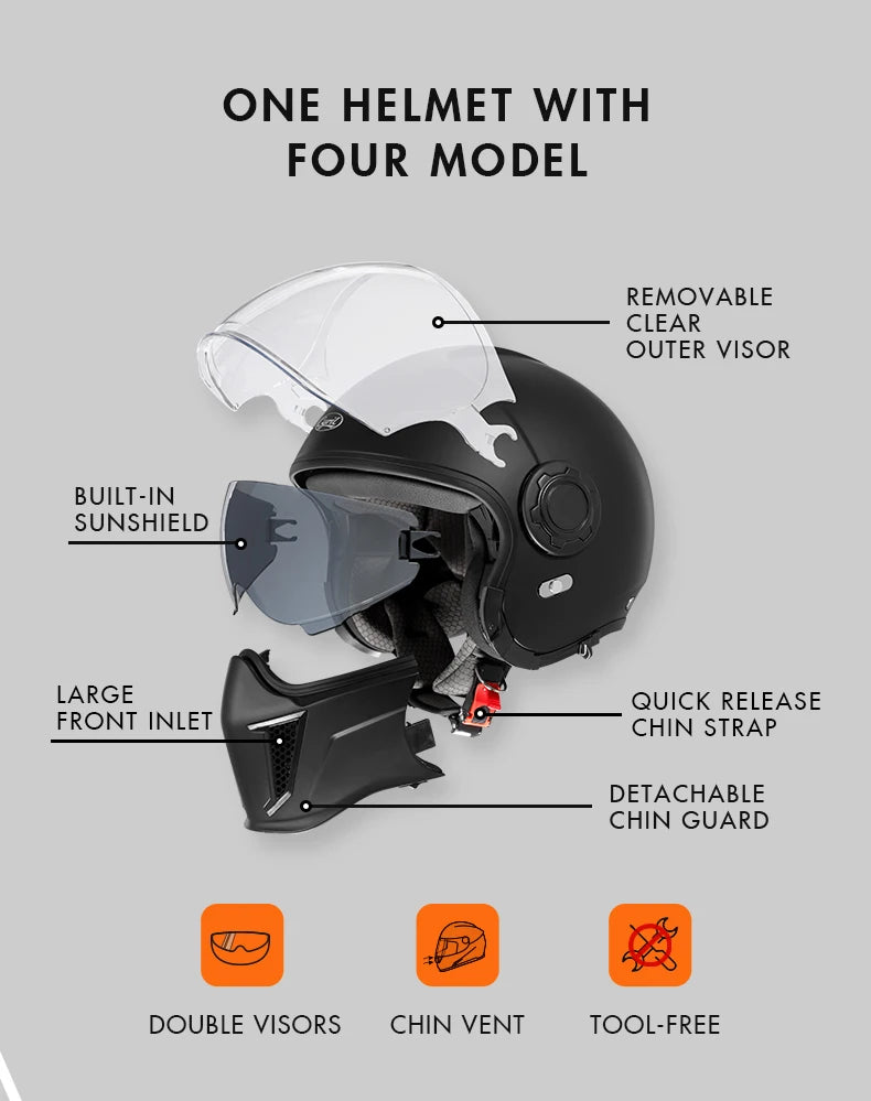 Full Face Open Face Motorcycle Helmet Double Lens Folding Modular Helmet Man Woman Retro Moto Integral Helmet