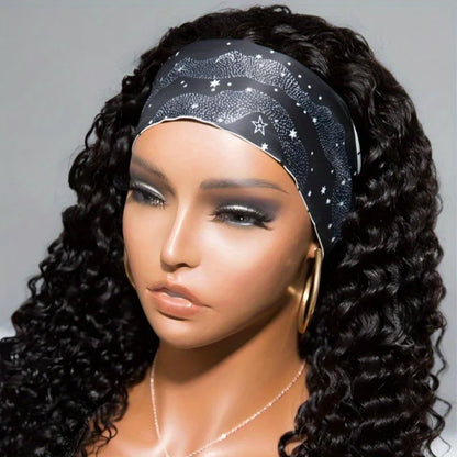 Human Hair 200% Density Headband Wig Human Hair Wigs Wear and Go Glueless Wig Curly Deep Wave Headband Wig Natural Color
