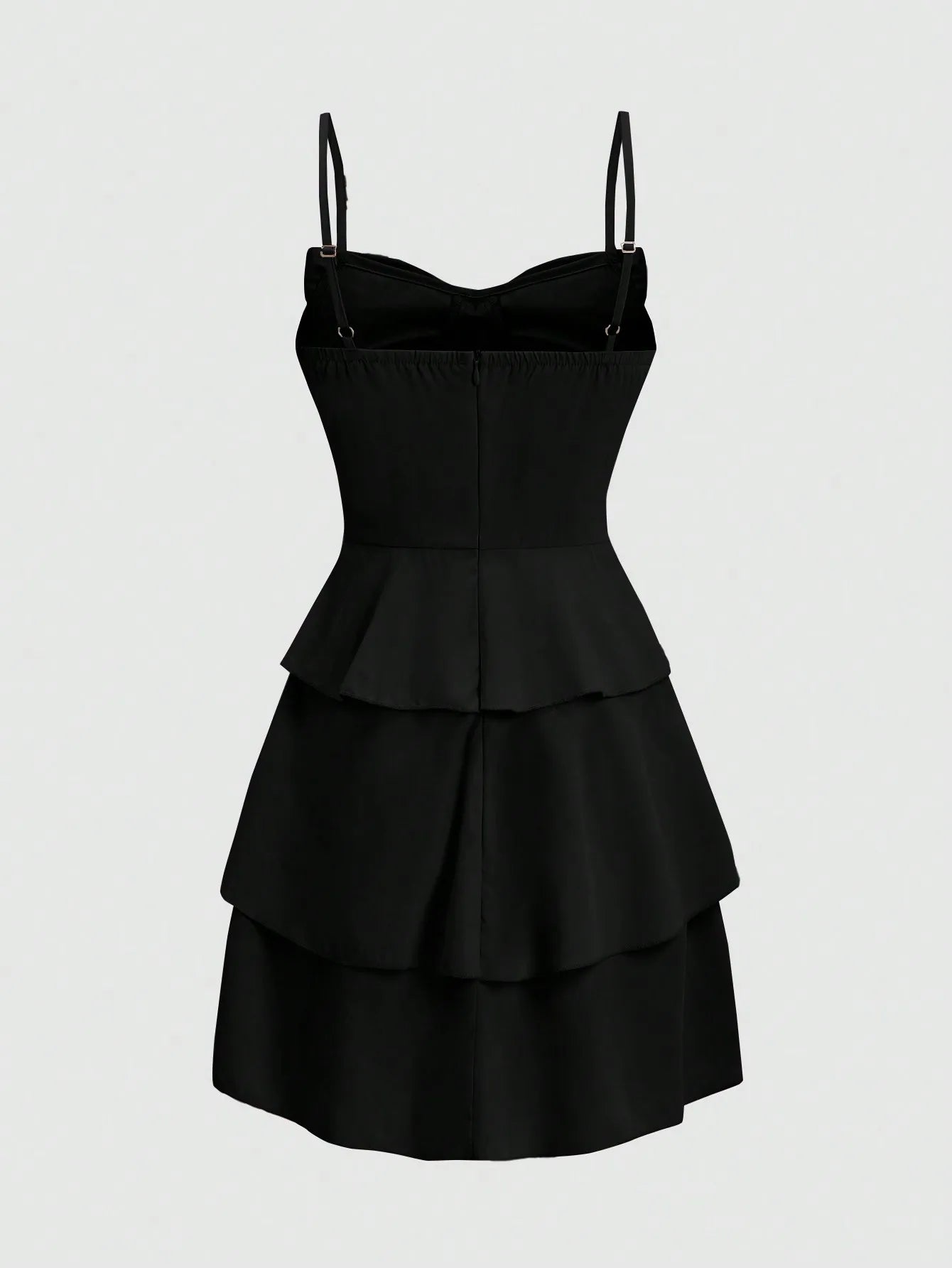 Fashionable women's waist cinched three-layer ruffle edge bow suspender dress