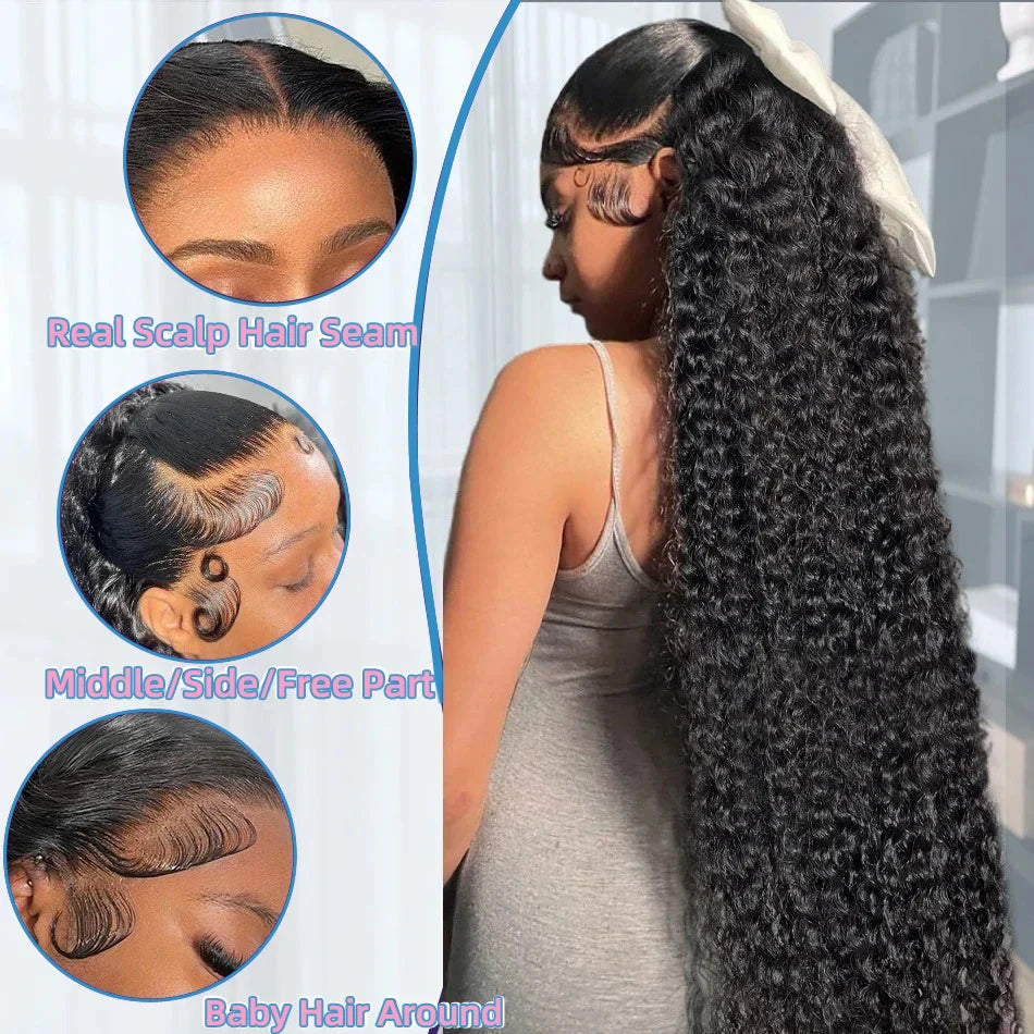 250 Density 13x6 Hd Lace Frontal Wigs Brazilian 32 34 40 Inch Deep Wave Curly Human Hair Wigs 100% For Black Women Preplucked