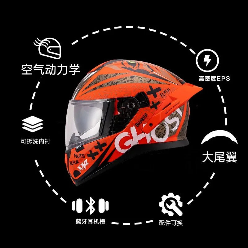 Motorcycle Helmet Anti-fog Dual Lenses Large Tail Full Face Helmets Men Women Motorbike Racing Helmets Casque Moto Casco
