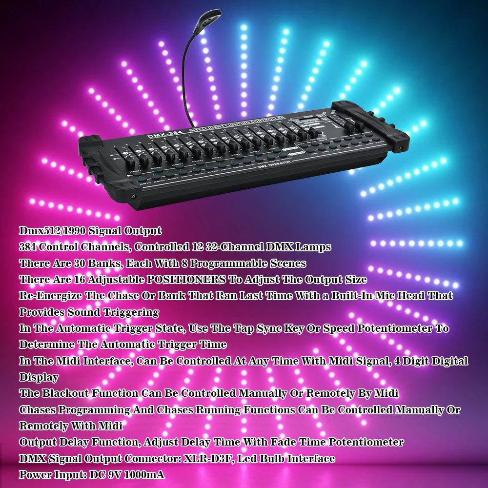 384 Channel Light Controller DMX512 Dj Light Controller Console Operator for Live Concerts KTV DJs Clubs Equipment
