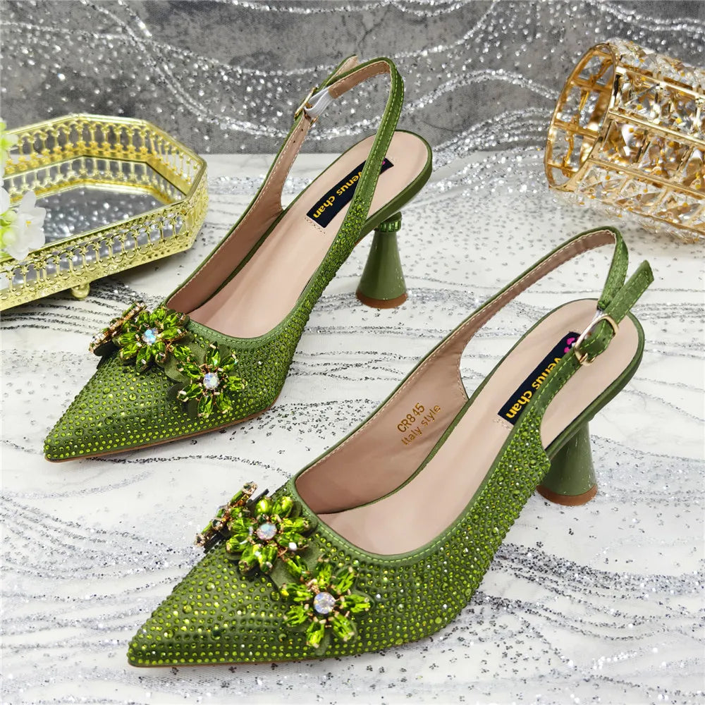 New Arrival African Women Shoes Decorated with Rhinestone Shoes for Women 2025 Designer Luxury Plus Size 43 Wedding Shoes Bride