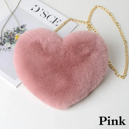 1 Pcs Women's Handbags Winter Fashion Faux Fur Heart Bag For Women Handbag Shoulder Bag Messenger Crossbody Bag Gift