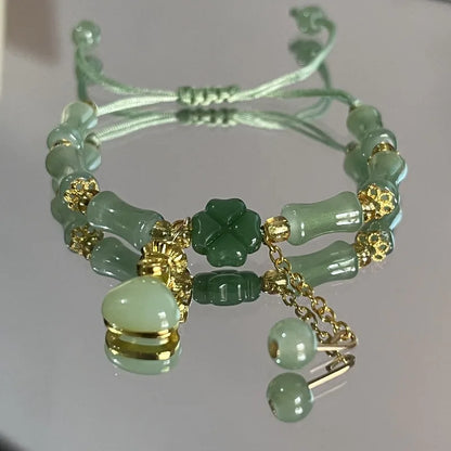 Lucky Four-Leaf Clover Bracelet for Women Golden Accents Chinese-Inspired Design for Daily Wear Parties Perfect Gift for Mom