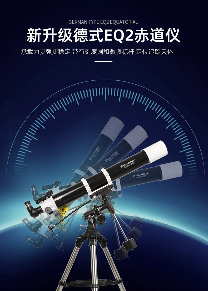 Celestron Astronomical Deluxe 80DX 80EQ Refractor Telescope EQ2 Equatorial Professional Star Watching Easy Setup 81048