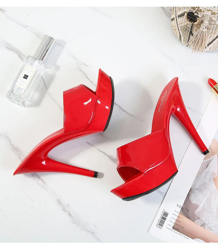 Brand Designer Sandals 2022 New Women Candy Color Slippers High Heels Slippers Sandals 13cm  Pointed Toe Slides Party Sexy Shoes